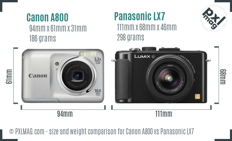 Canon A800 vs Panasonic LX7 size comparison
