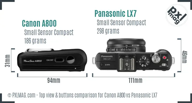 Canon A800 vs Panasonic LX7 top view buttons comparison