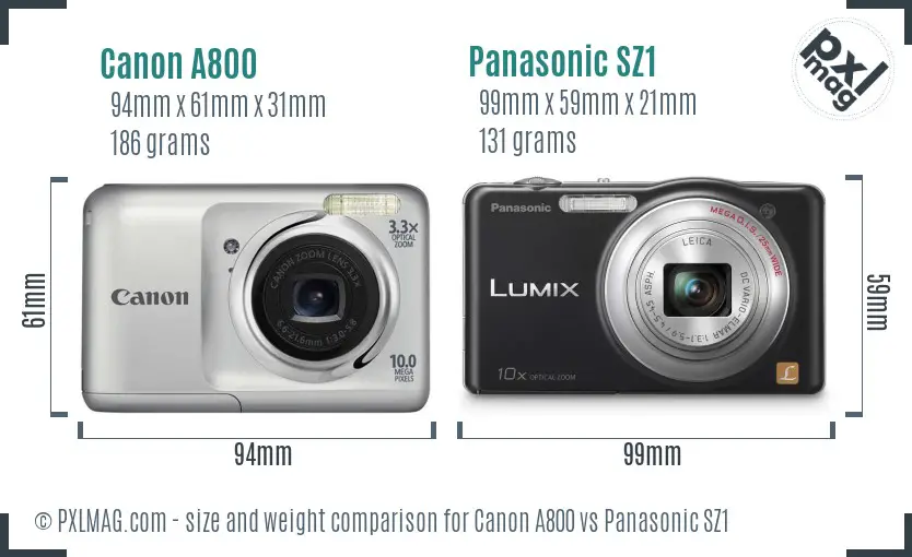 Canon A800 vs Panasonic SZ1 size comparison
