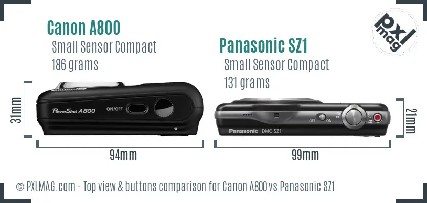 Canon A800 vs Panasonic SZ1 top view buttons comparison