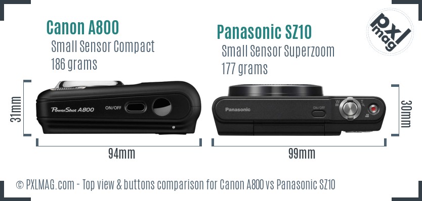 Canon A800 vs Panasonic SZ10 top view buttons comparison