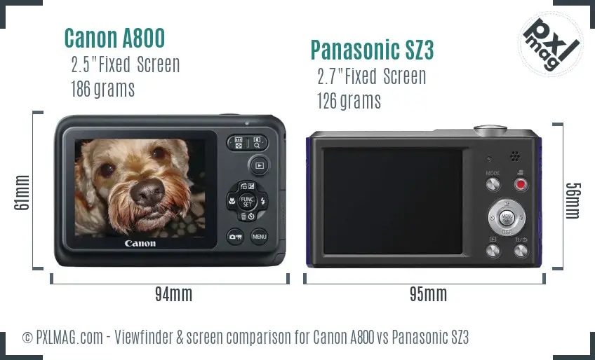 Canon A800 vs Panasonic SZ3 Screen and Viewfinder comparison