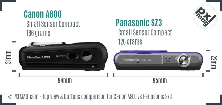 Canon A800 vs Panasonic SZ3 top view buttons comparison