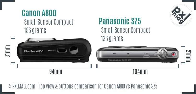 Canon A800 vs Panasonic SZ5 top view buttons comparison