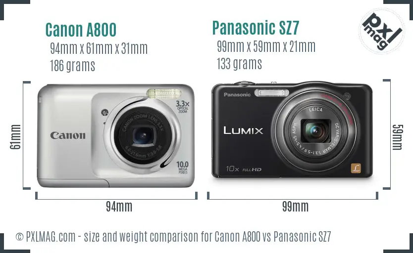 Canon A800 vs Panasonic SZ7 size comparison