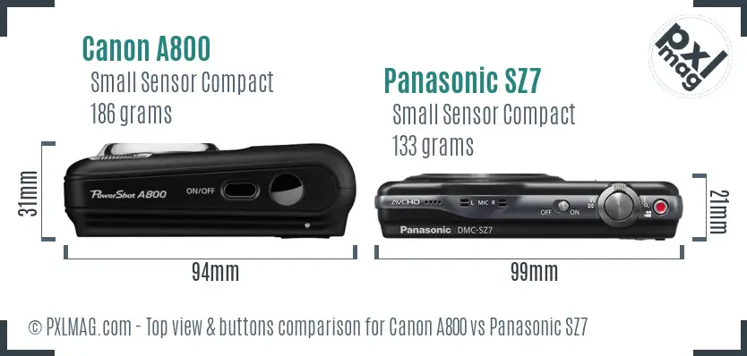 Canon A800 vs Panasonic SZ7 top view buttons comparison