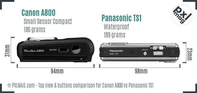 Canon A800 vs Panasonic TS1 top view buttons comparison Canon A800 vs Panasonic TS1 top view buttons comparison