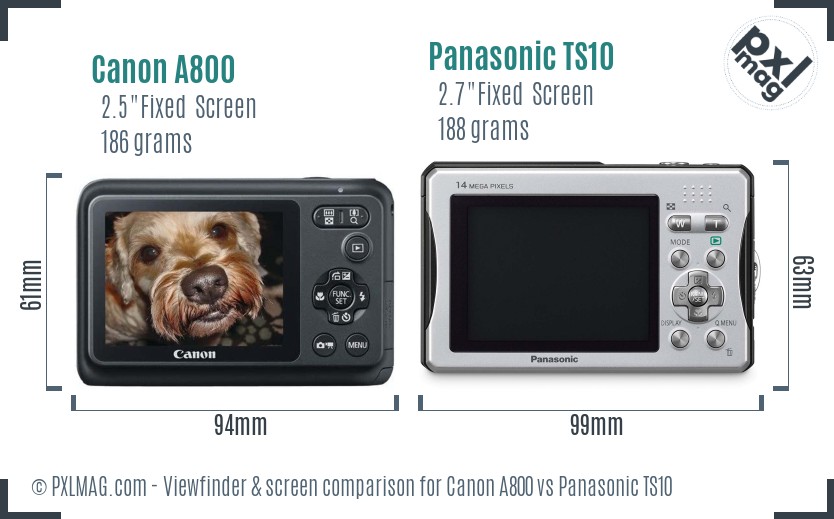 Canon A800 vs Panasonic TS10 Screen and Viewfinder comparison