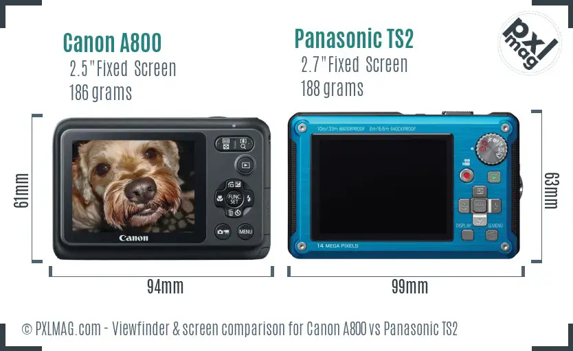 Canon A800 vs Panasonic TS2 Screen and Viewfinder comparison