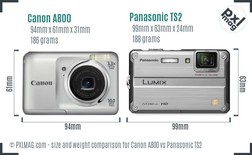 Canon A800 vs Panasonic TS2 size comparison