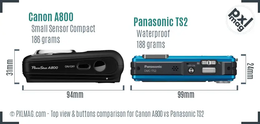 Canon A800 vs Panasonic TS2 top view buttons comparison