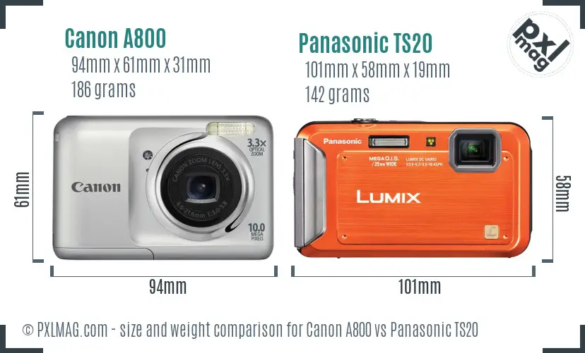 Canon A800 vs Panasonic TS20 size comparison Canon A800 vs Panasonic TS20 size comparison