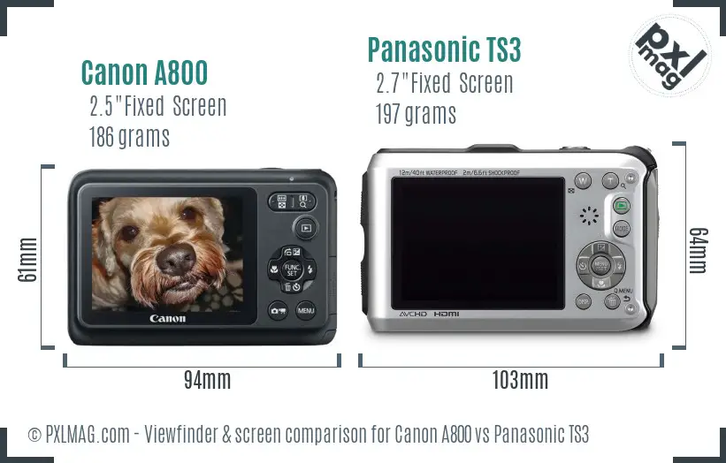 Canon A800 vs Panasonic TS3 Screen and Viewfinder comparison Canon A800 vs Panasonic TS3 Screen and Viewfinder comparison