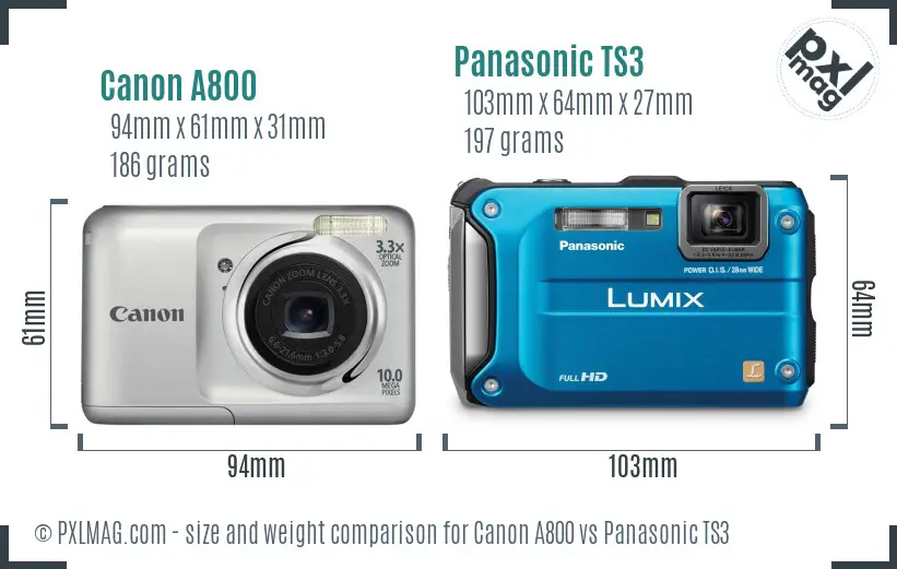 Canon A800 vs Panasonic TS3 size comparison Canon A800 vs Panasonic TS3 size comparison