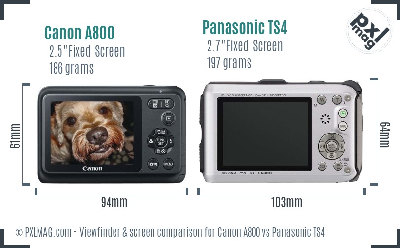 Canon A800 vs Panasonic TS4 Screen and Viewfinder comparison