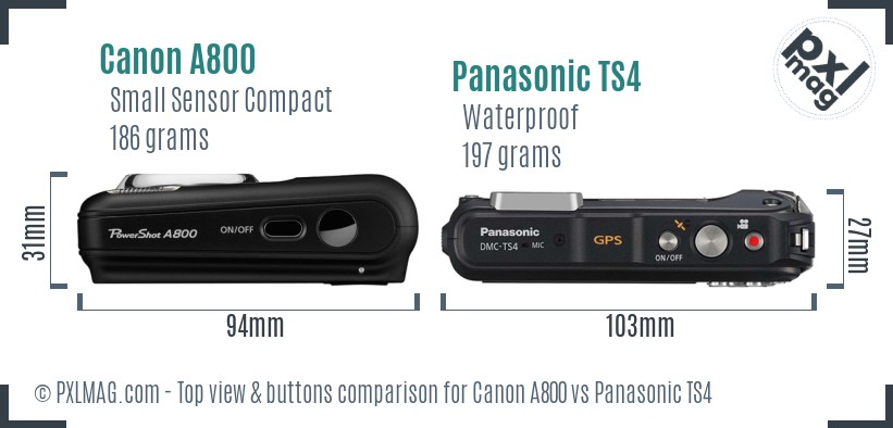 Canon A800 vs Panasonic TS4 top view buttons comparison