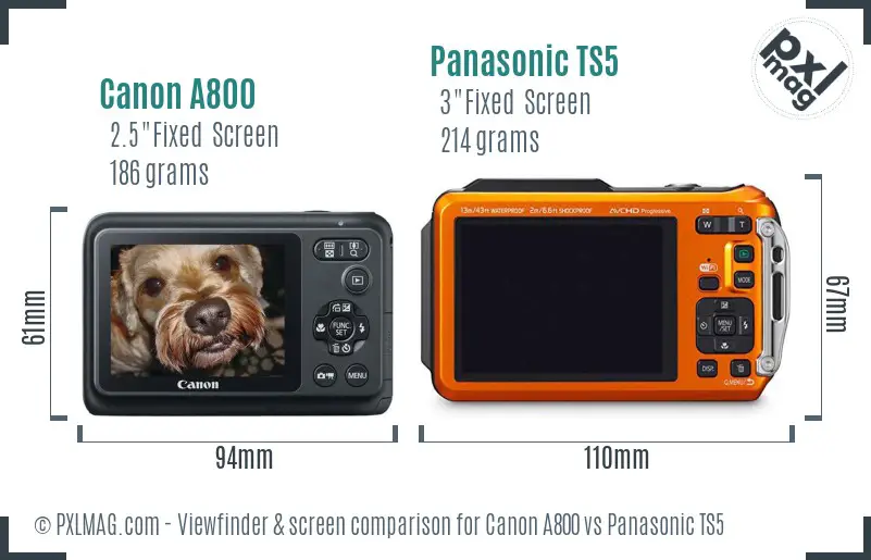 Canon A800 vs Panasonic TS5 Screen and Viewfinder comparison
