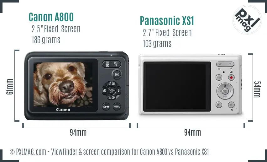 Canon A800 vs Panasonic XS1 Screen and Viewfinder comparison