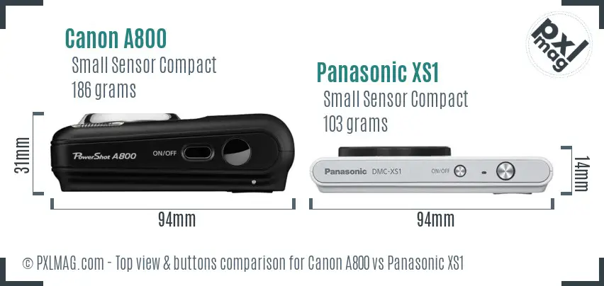 Canon A800 vs Panasonic XS1 top view buttons comparison