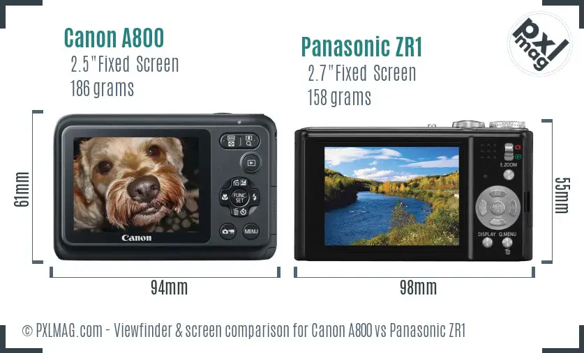 Canon A800 vs Panasonic ZR1 Screen and Viewfinder comparison Canon A800 vs Panasonic ZR1 Screen and Viewfinder comparison