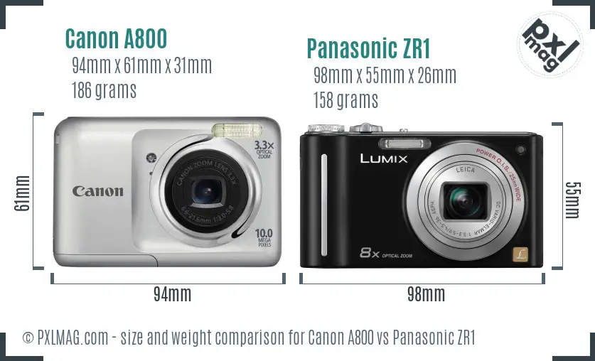 Canon A800 vs Panasonic ZR1 size comparison Canon A800 vs Panasonic ZR1 size comparison