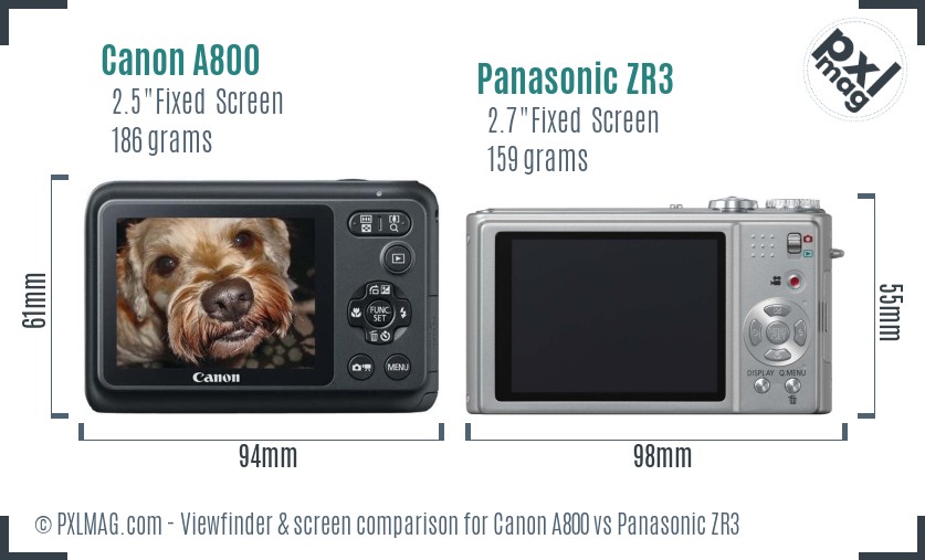 Canon A800 vs Panasonic ZR3 Screen and Viewfinder comparison