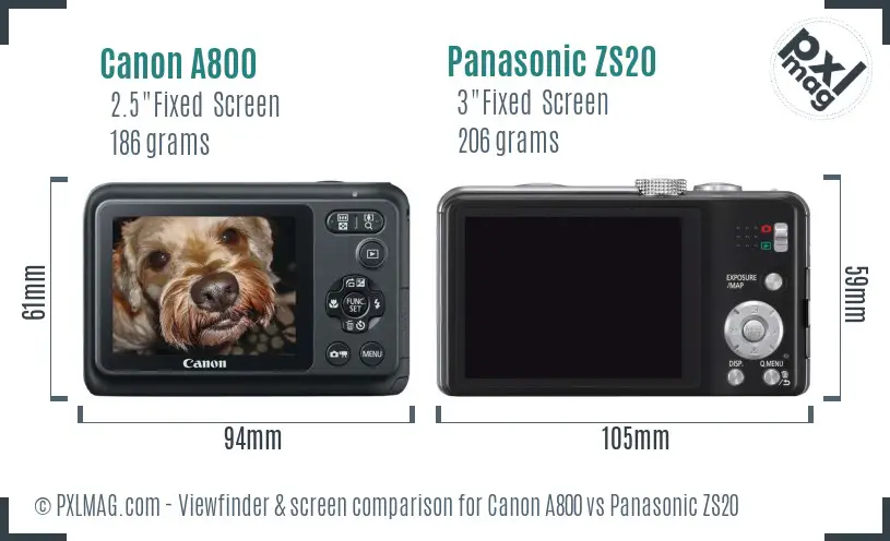 Canon A800 vs Panasonic ZS20 Screen and Viewfinder comparison Canon A800 vs Panasonic ZS20 Screen and Viewfinder comparison