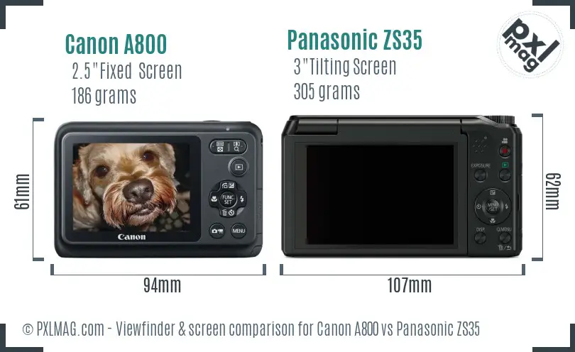 Canon A800 vs Panasonic ZS35 Screen and Viewfinder comparison