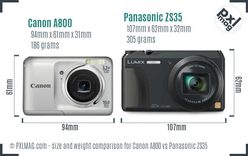 Canon A800 vs Panasonic ZS35 size comparison