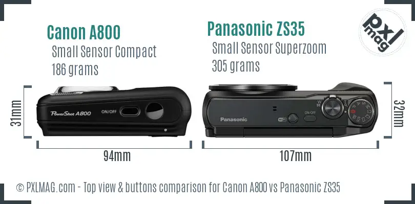 Canon A800 vs Panasonic ZS35 top view buttons comparison