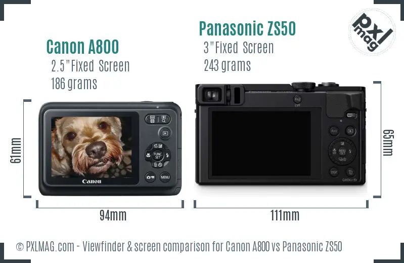Canon A800 vs Panasonic ZS50 Screen and Viewfinder comparison