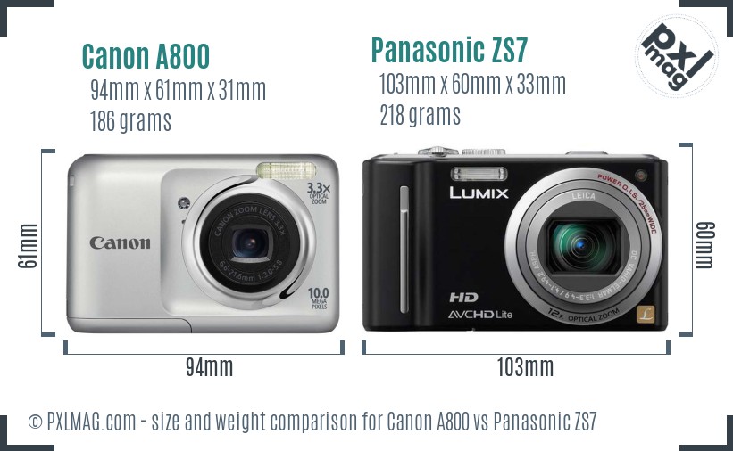Canon A800 vs Panasonic ZS7 size comparison