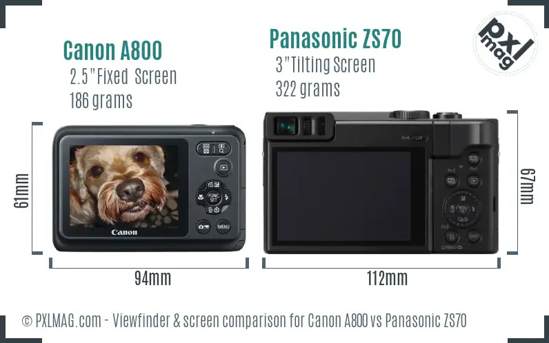 Canon A800 vs Panasonic ZS70 Screen and Viewfinder comparison