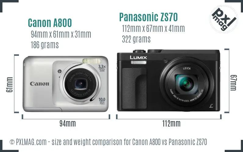 Canon A800 vs Panasonic ZS70 size comparison