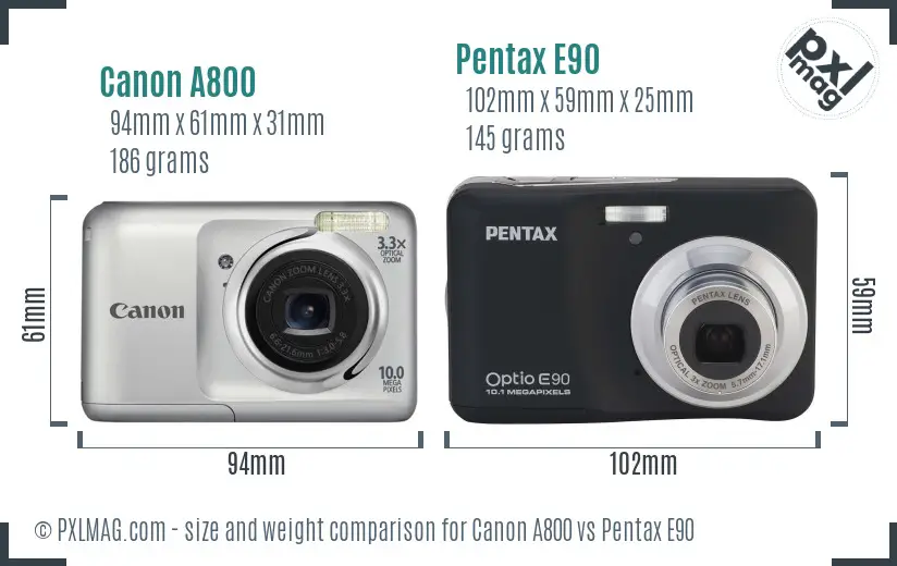 Canon A800 vs Pentax E90 size comparison