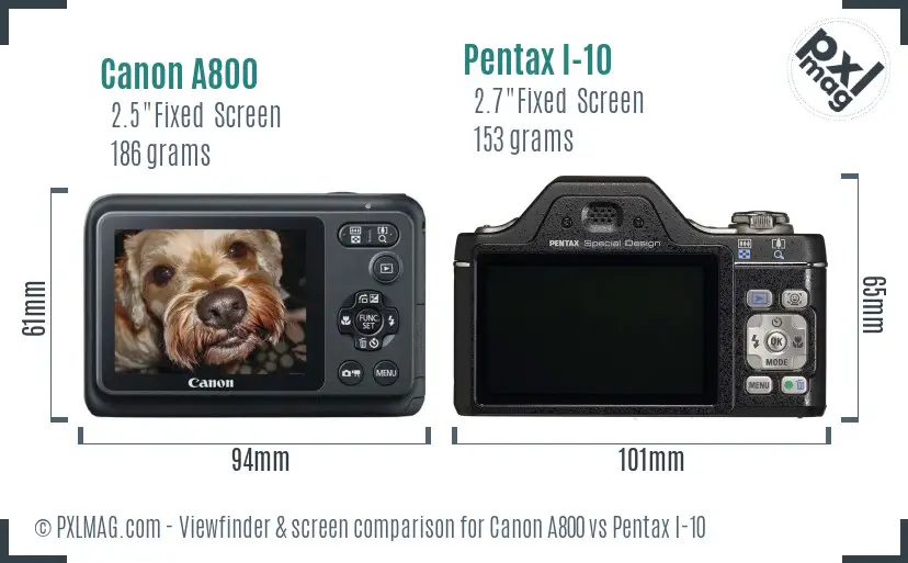 Canon A800 vs Pentax I-10 Screen and Viewfinder comparison