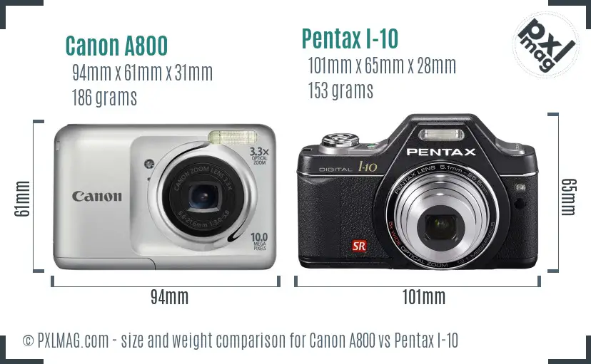 Canon A800 vs Pentax I-10 size comparison