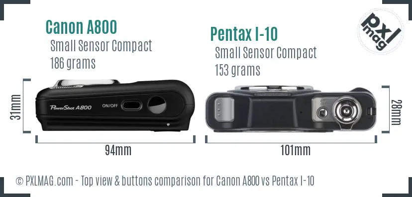 Canon A800 vs Pentax I-10 top view buttons comparison