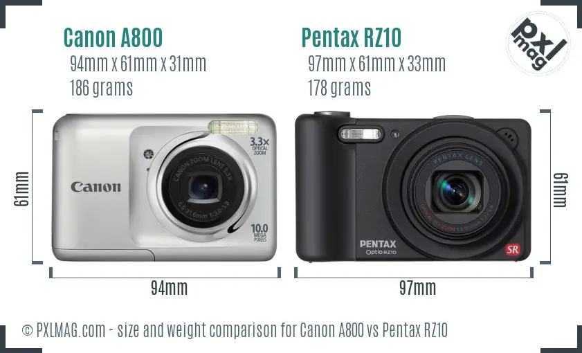 Canon A800 vs Pentax RZ10 size comparison