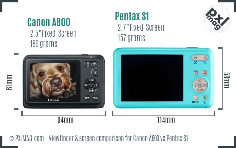 Canon A800 vs Pentax S1 Screen and Viewfinder comparison