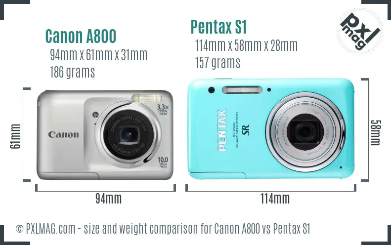 Canon A800 vs Pentax S1 size comparison