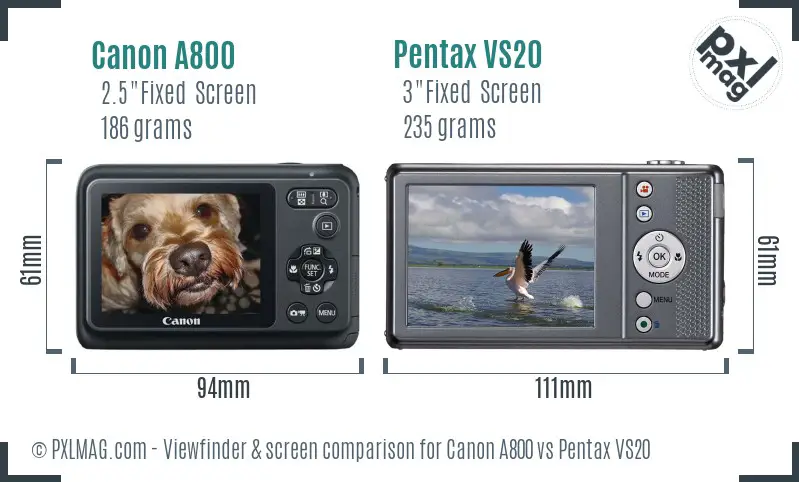 Canon A800 vs Pentax VS20 Screen and Viewfinder comparison Canon A800 vs Pentax VS20 Screen and Viewfinder comparison