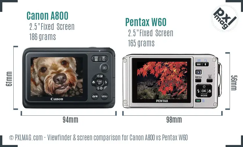 Canon A800 vs Pentax W60 Screen and Viewfinder comparison Canon A800 vs Pentax W60 Screen and Viewfinder comparison