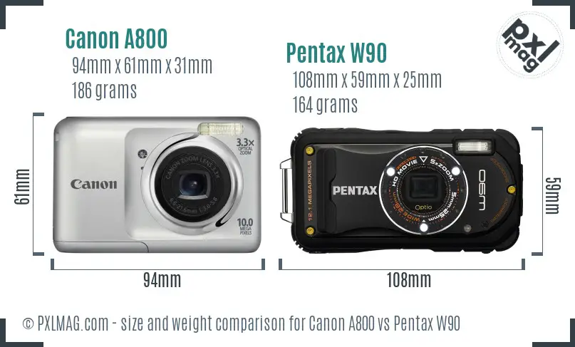 Canon A800 vs Pentax W90 size comparison Canon A800 vs Pentax W90 size comparison