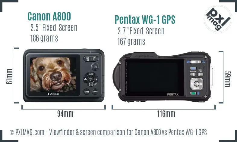 Canon A800 vs Pentax WG-1 GPS Screen and Viewfinder comparison
