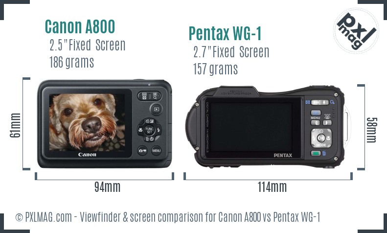 Canon A800 vs Pentax WG-1 Screen and Viewfinder comparison
