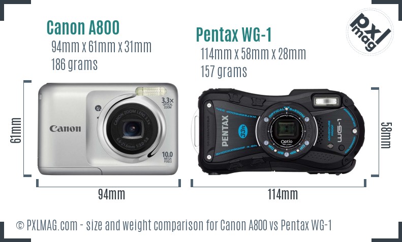 Canon A800 vs Pentax WG-1 size comparison