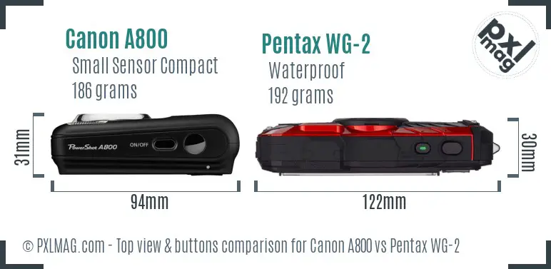 Canon A800 vs Pentax WG-2 top view buttons comparison