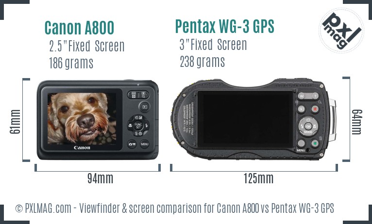Canon A800 vs Pentax WG-3 GPS Screen and Viewfinder comparison
