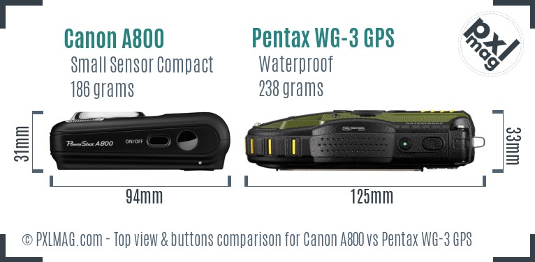 Canon A800 vs Pentax WG-3 GPS top view buttons comparison